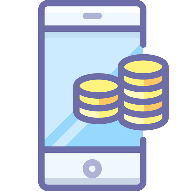 Bank-Icon für mobiles Geld im ausgefüllten Umriss-Stil - Vektor, Bild