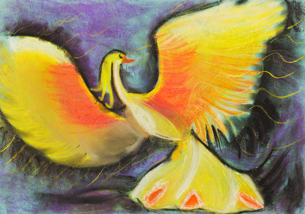 gyerekek rajz - sárga phoenix - Fotó, kép