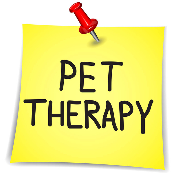  Palabra de terapia para mascotas en un papel de nota con pin sobre fondo blanco - Vector, Imagen