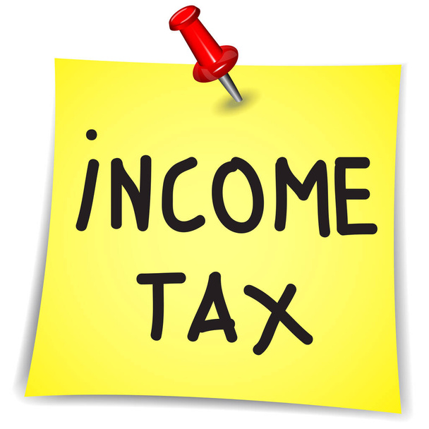 Palabra del impuesto sobre la renta en un papel de nota con pin sobre fondo blanco - Vector, imagen