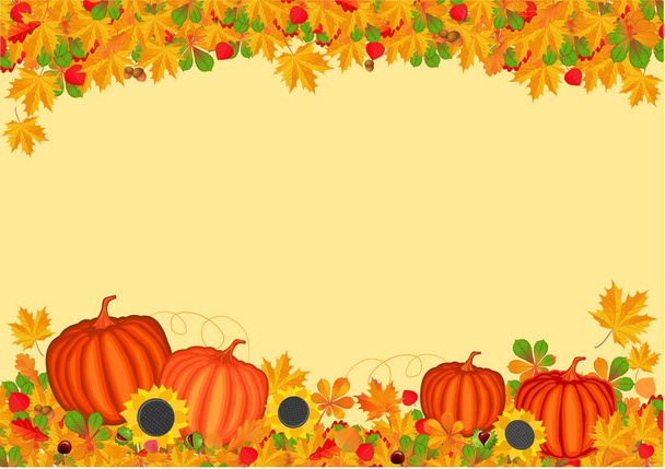autumn. leaves and pumpkins - Vector, Image