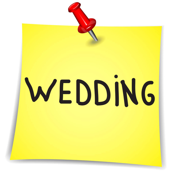 Wedding on a Note Paper with pin on white background - Vector, Image