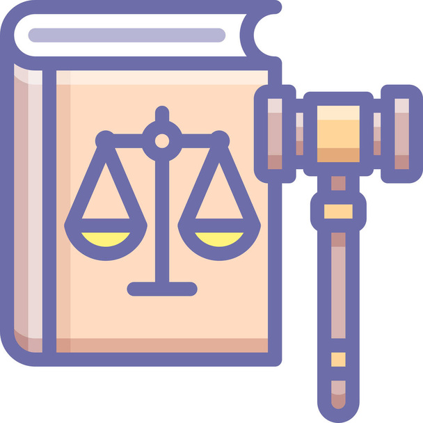 justicia tribunal de justicia martillo icono en estilo de esquema lleno - Vector, imagen