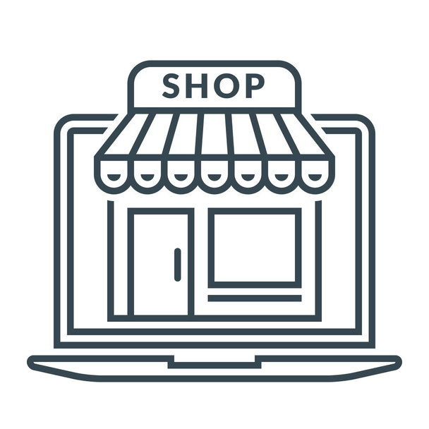 comercio electrónico comercio electrónico icono de la tienda en línea en el estilo de esquema - Vector, imagen