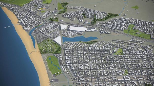 Arroyo Grande - renderowanie lotnicze modelu 3D miasta - Zdjęcie, obraz