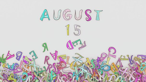 15 Αυγούστου μπερδεμένο ημερολόγιο μηνιαία χρήση πρόγραμμα γενεθλίων - Φωτογραφία, εικόνα