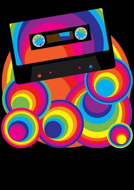 Retro Party Background - Audio Casette Tape on Multicolor Background - Vettoriali, immagini