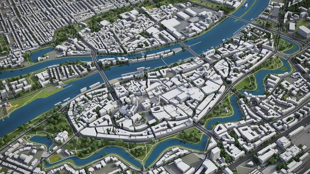 Brema - Rendering aereo modello città 3D - Foto, immagini