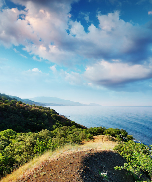 Summer day landscape with the sea and mountains. Ukraine, Republic of Crimea - Fotó, kép
