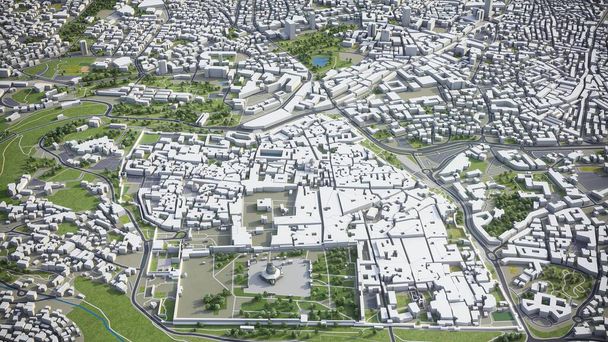 Jerusalém - renderização aérea modelo de cidade 3D - Foto, Imagem