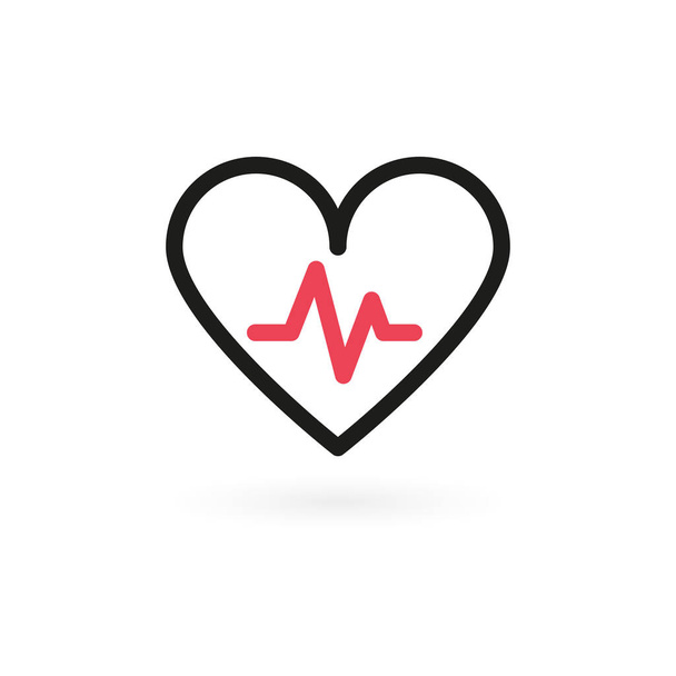 Kalp atışı ikonu. Elektrokardiyogram, kalp ritmi konsepti. Vektör illüstrasyonu, düz tasarım - Vektör, Görsel