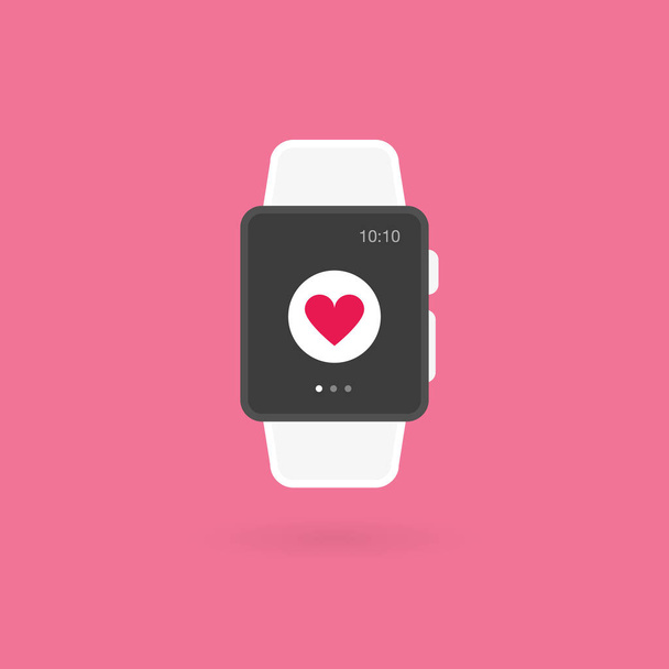 Smart watch isolato. Icona del cuore. Illustrazione vettoriale, design piatto - Vettoriali, immagini