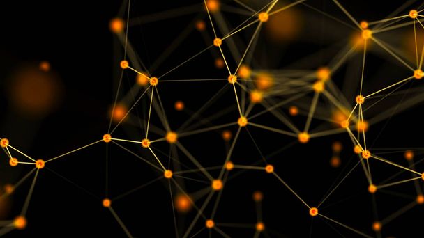 Large amount of data. Digital background. Abstract yellow and black distribution of triangular shapes in space. Network connection structure. - Photo, Image