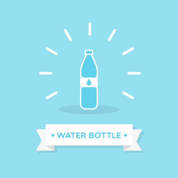 Bouteille en plastique avec icône d'eau. Ruban avec le mot bouteille d'eau. Illustration vectorielle, design plat - Vecteur, image