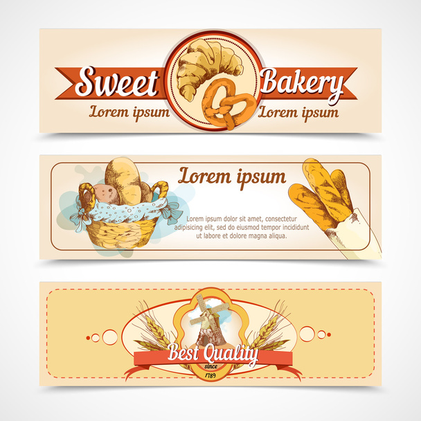 Bakery hand drawn banners - Vector, Image