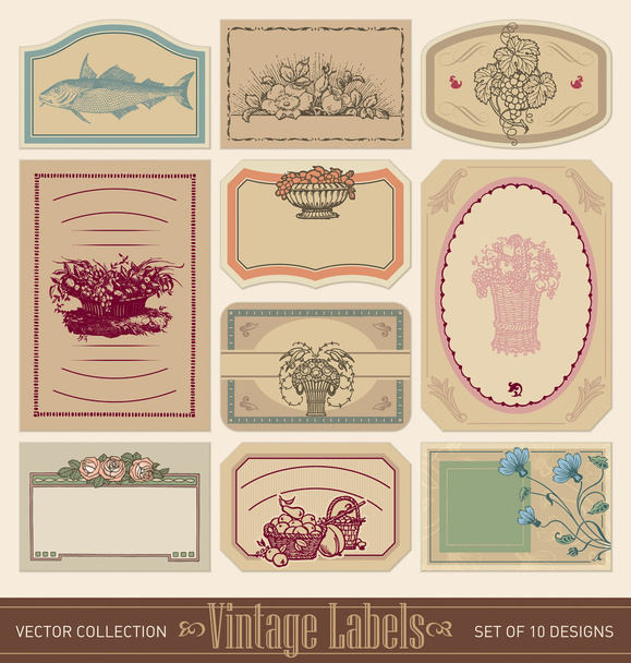 Conjunto de etiquetas vintage adornado de 10 (vector
) - Vector, Imagen