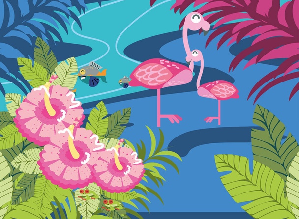 Flamingo balık nehri - Vektör, Görsel