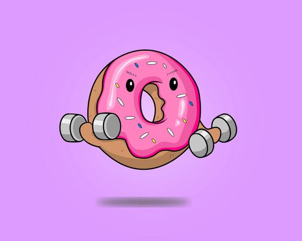 deporte donut gimnasio sobre un fondo púrpura  - Vector, Imagen