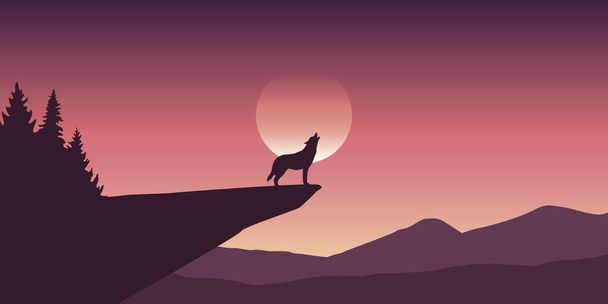 Волк воет на фоне полнолуния - Вектор,изображение