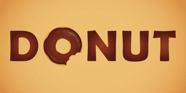Leckere Schoko-Donut-Typografie mit gebissenem Donut - Vektor, Bild
