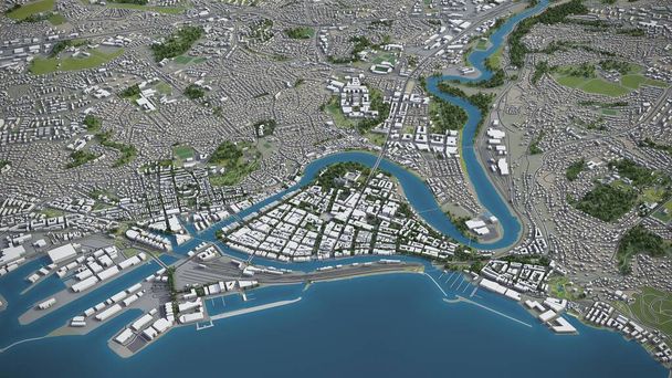 Trondheim - 3D city model aerial rendering - Photo, Image