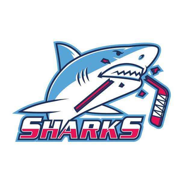 Емблема акули кусає хокейну паличку
 - Вектор, зображення