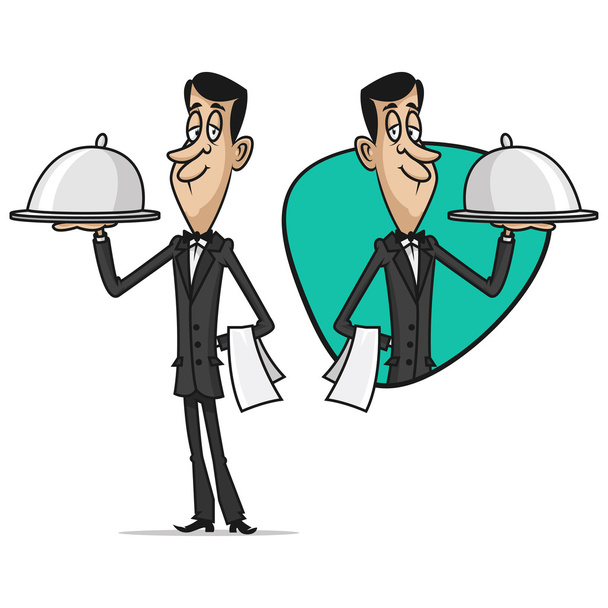 Concept waiters holds trays - Vector, Image