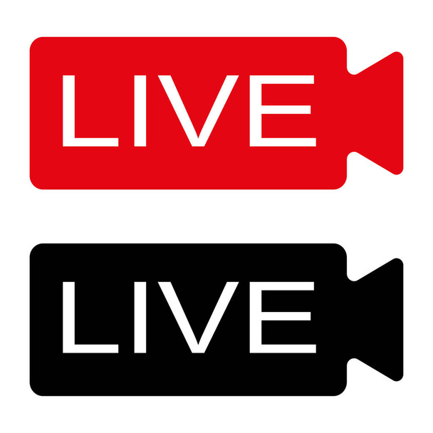 Ikona živého vysílání. Živý přenos videa. Červené symboly a tlačítka pro živé vysílání, online vysílání. Červená a černá tlačítka pro živé a online aplikace. Vektorová ilustrace - Vektor, obrázek