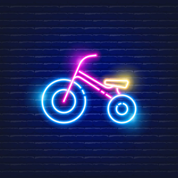 ベビーバランスバイクネオンアイコン。デザインのための子記号のベクトルイラストを光る。子供スポーツのコンセプト - ベクター画像
