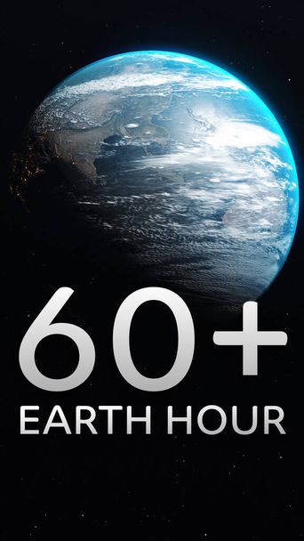 Earth hour ecological movement against climate change symbol. Monde globe 3d - Photo, image