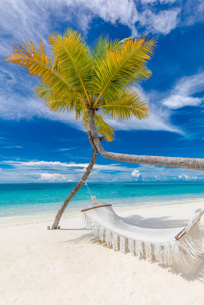mooi tropisch strand met hangmat. Reisconcept - Foto, afbeelding