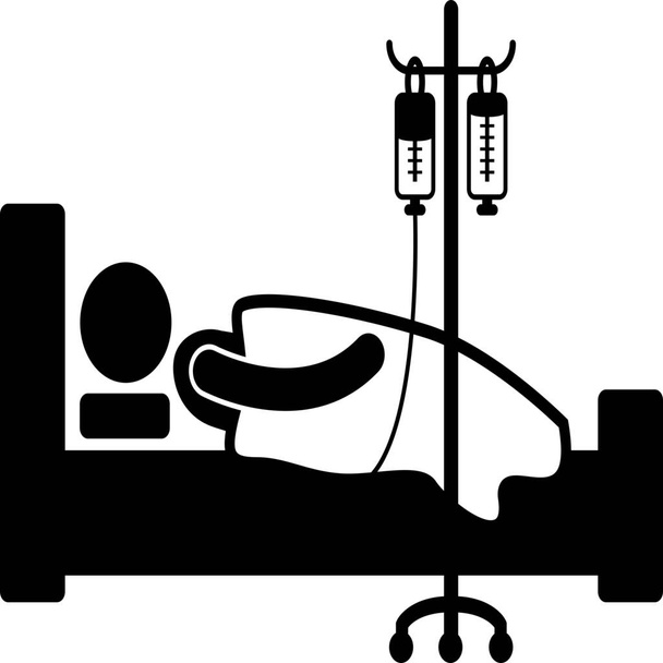 кровать капает больничная икона в твердом стиле - Вектор,изображение