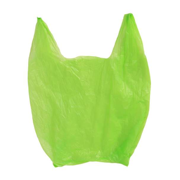 zielonej plastikowej torbie celofan na białym tle  - Zdjęcie, obraz