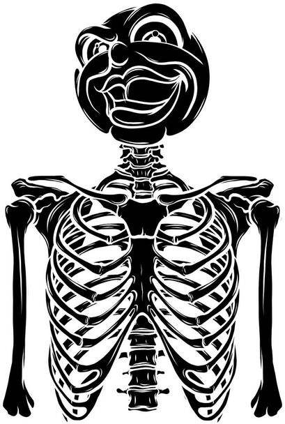 μαύρη σιλουέτα σκελετού κινουμένων σχεδίων με πρόσωπο επικεφαλής διάνυσμα - Διάνυσμα, εικόνα