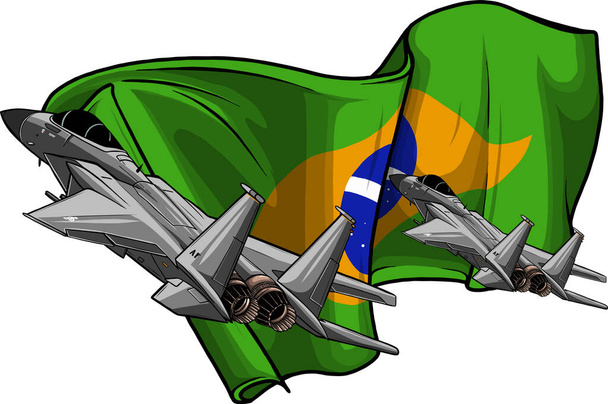 Vojenské stíhačky s vektorem brazilské vlajky - Vektor, obrázek