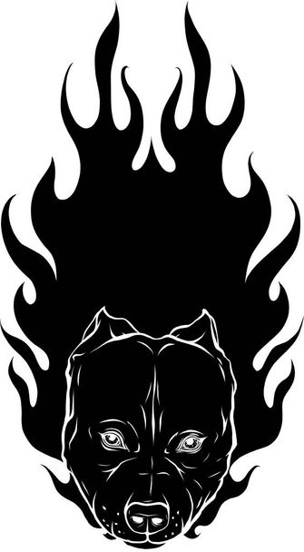 zwart silhouet van het hoofd van Bull Dog met vlamvector - Vector, afbeelding