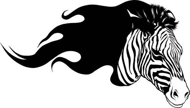 czarna sylwetka głowy zebry z płomieniami Projekt ilustracji wektora - Wektor, obraz