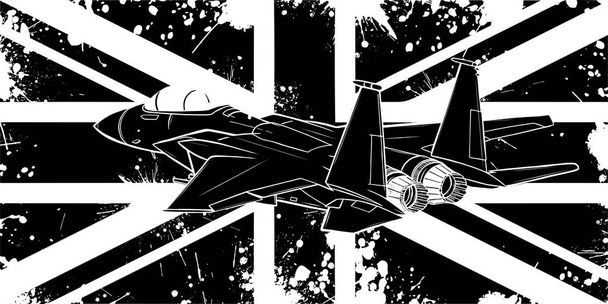 black silhouette of Military fighter jets with england flag vector illustration - Vector, Image