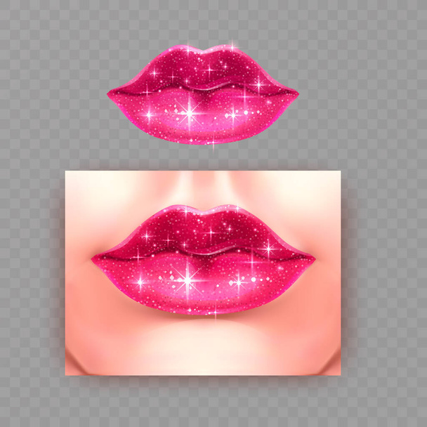 Красиві, рожеві губи з блискучою блискучою текстурою, Векторні ілюстрації
 - Вектор, зображення