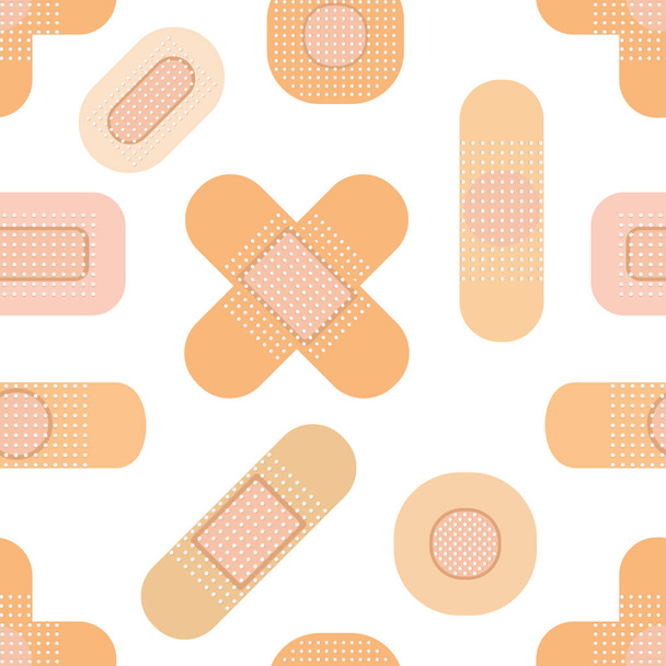 Seamless pattern with medical plasters. Medical patch pattern. Flat vector illustration - Vector, Image