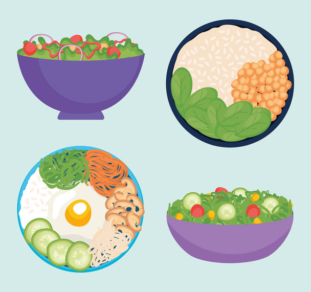здоровые миски салатов - Вектор,изображение