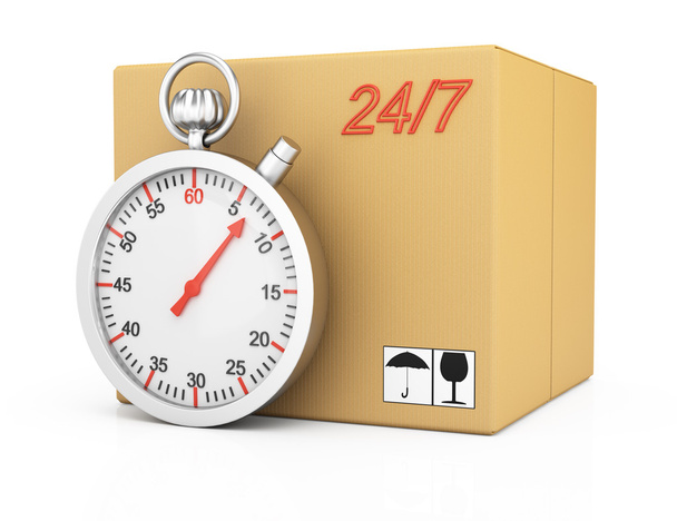Cardboard box and stopwatch - Photo, Image