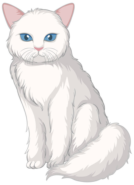 白い背景イラストに一人で座ってかわいい白い猫 - ベクター画像