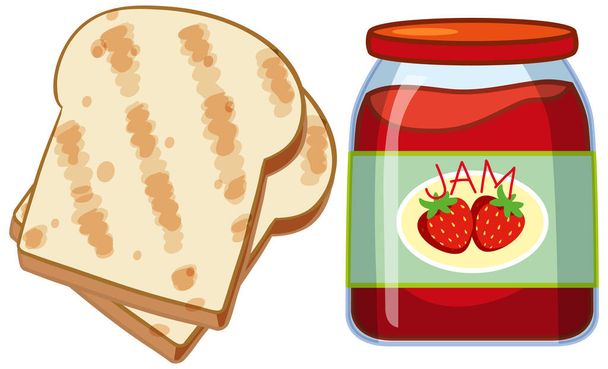 Beyaz arkaplan çiziminde tost ve çilek reçeli - Vektör, Görsel