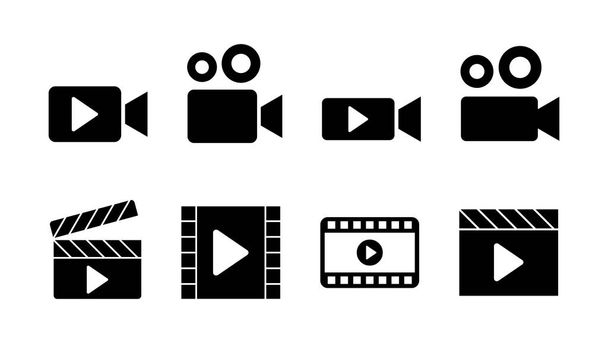 Set di icone video. vettore icona della videocamera. segno del film. cinema - Vettoriali, immagini