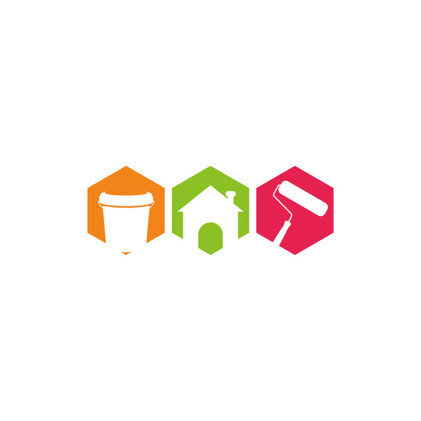 Illustration vectorielle de conception de logo de maison de peinture, Modèle de concept de conception de logo de peinture créative, icônes de symboles - Vecteur, image