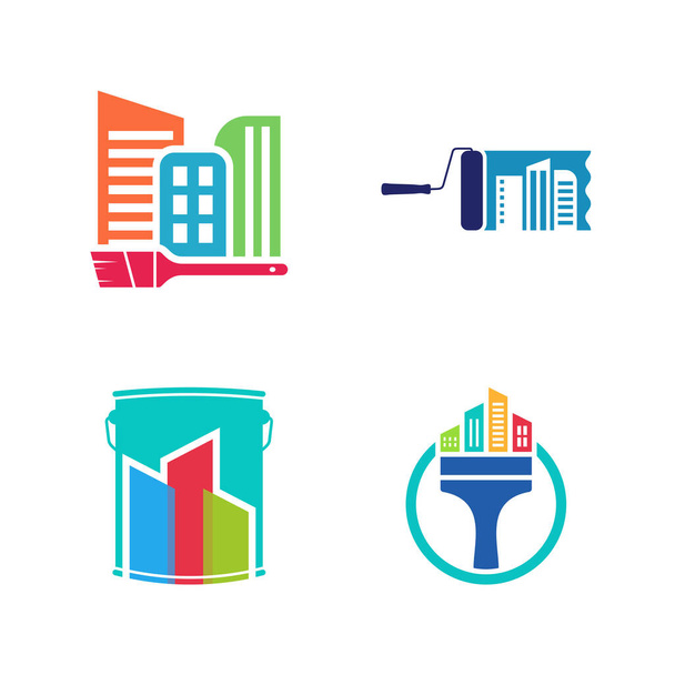 Набір дизайну логотипу Building Paint Векторні ілюстрації, шаблон концепції дизайну логотипу Creative Paint, значки символів
 - Вектор, зображення