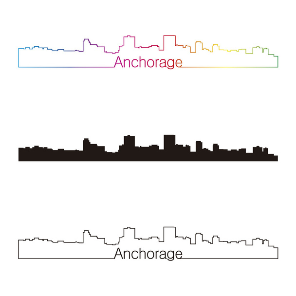 Anchorage skyline estilo lineal con arco iris
 - Vector, imagen