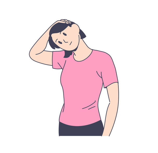 Girl stretching her neck. hand drawn style vector design illustrations. - Vector, Image
