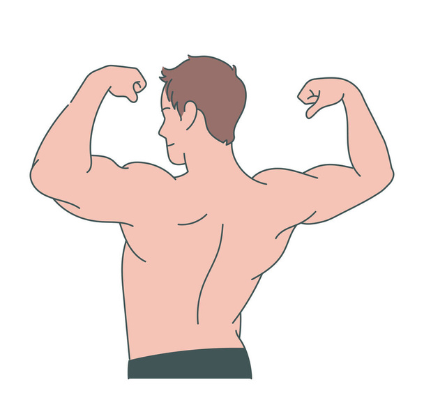Hombre que hace ejercicios. Postura muscular. ilustraciones de diseño de vectores de estilo dibujado a mano. - Vector, Imagen